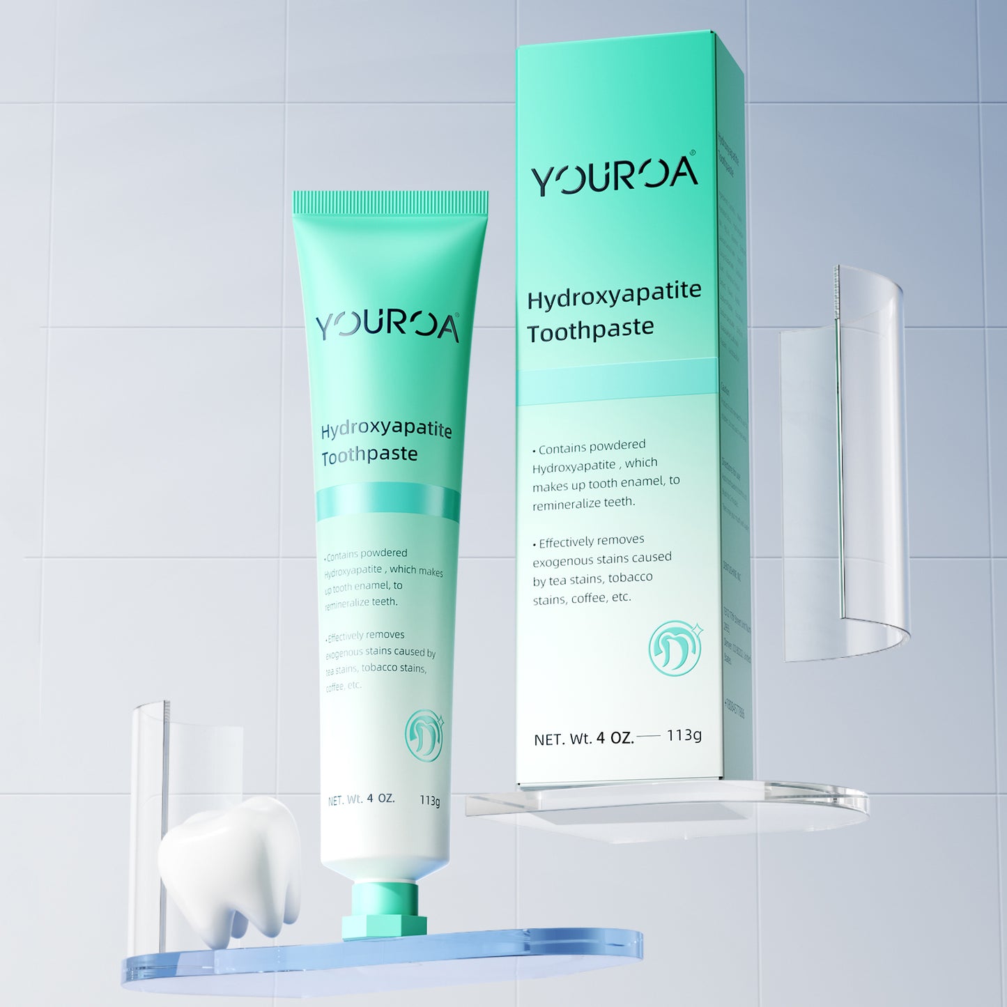 YOUROA Fluoride-Free Nano Hydroxyapatite Toothpaste for Remineralizing Enamel and Relieving Sensitive Teeth, Whitening, Anti-Plaque, Natural Mint, 1 Tubes ,4 OZ, Made in USA