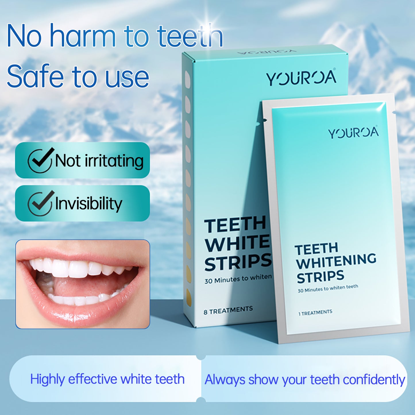 Teeth Whitening Strips 8 Treatments, Peroxide-Free, Enamel-Safe, whitens Without Sensitivity, removes Coffee, Tea and Tobacco Stains, deep Stain Removal, Instant whitening 16 Count