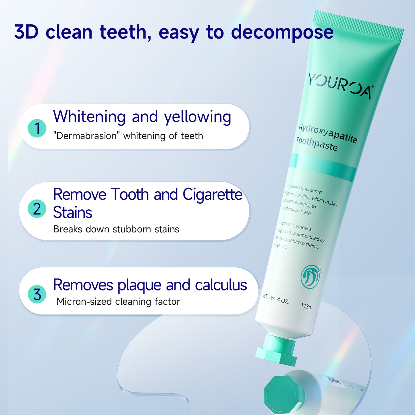 YOUROA Fluoride-Free Nano Hydroxyapatite Toothpaste for Remineralizing Enamel and Relieving Sensitive Teeth, Whitening, Anti-Plaque, Natural Mint, 1 Tubes ,4 OZ, Made in USA